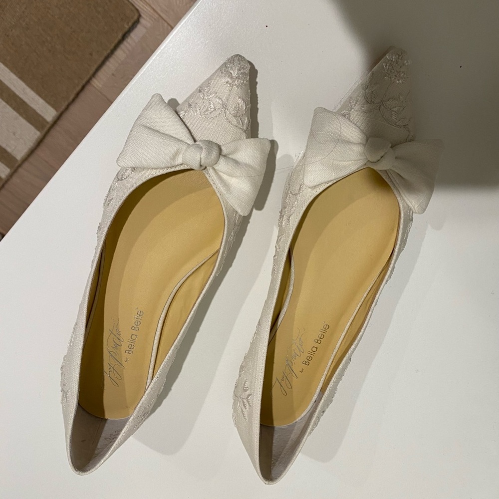 White Embroidered Flats with Bows